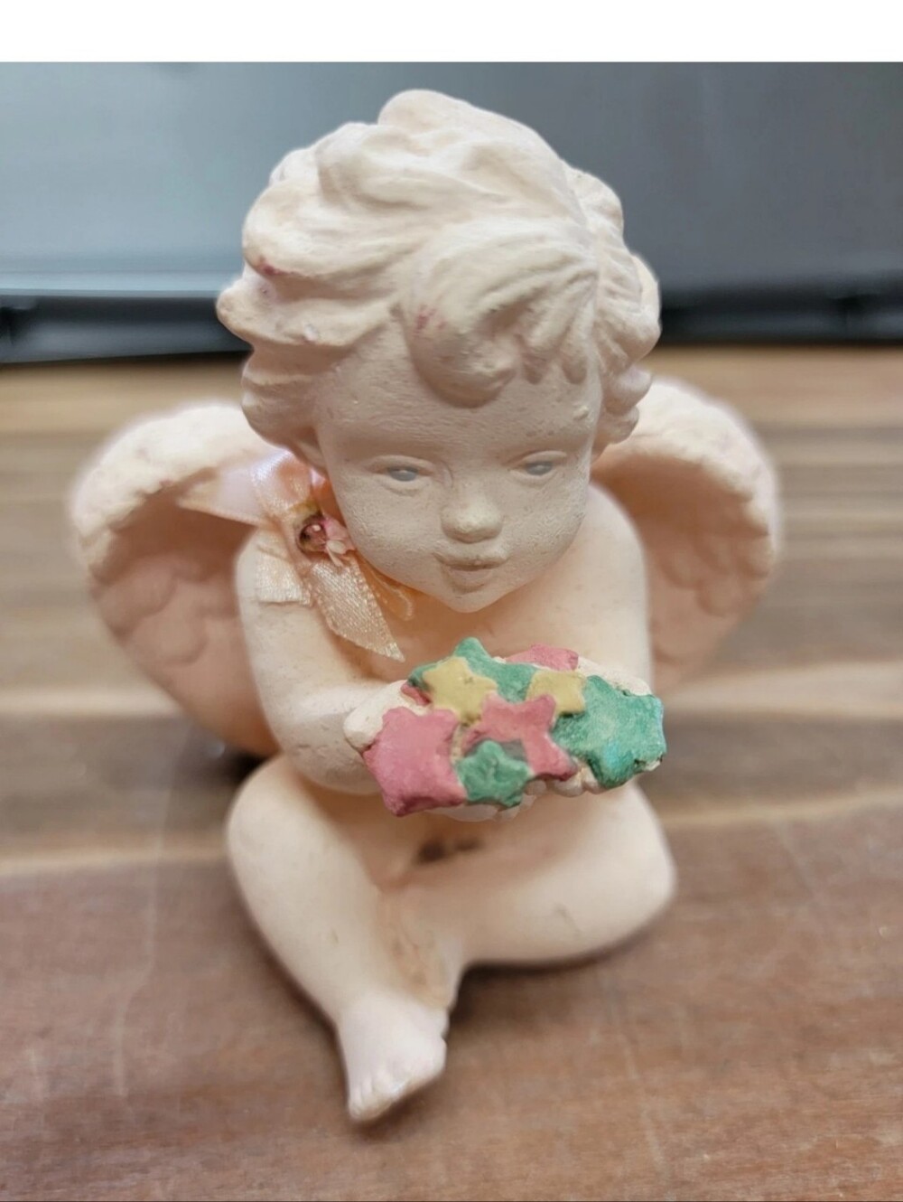 Russ Berrie"Angel Of Love"Terra Cotta Color Cherub Holding Stars #15707